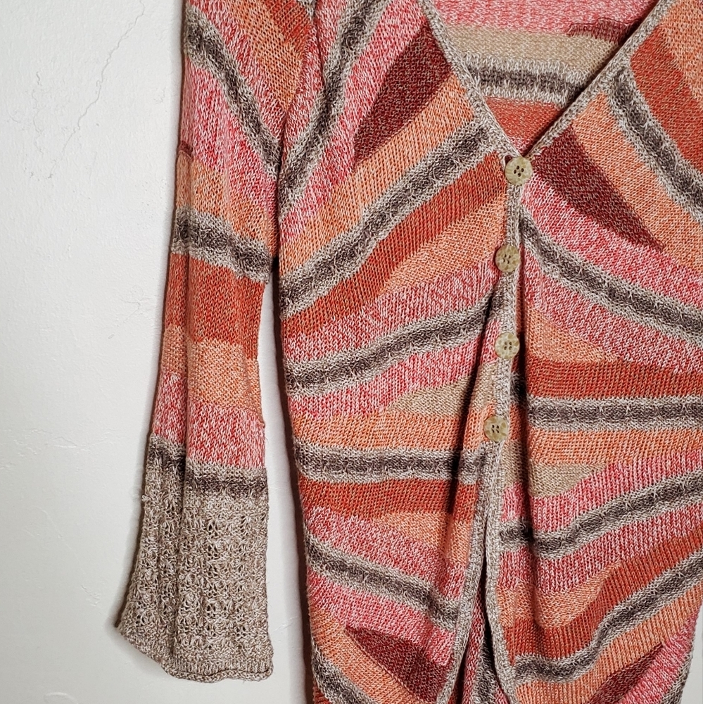 Slouchy Stripes Peach Pink and Tan Radial Natural Style Cardigan - Picture 6 of 12